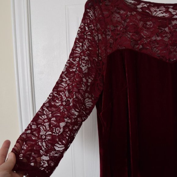 Together Women's Velvet & Lace Burgundy Dress -Size 16 -New! - Picture 3 of 10